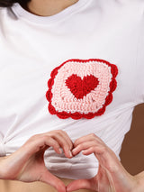 Red Heart Scallop Pocket  T-shirt