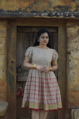 Beige Red Pompom Dress