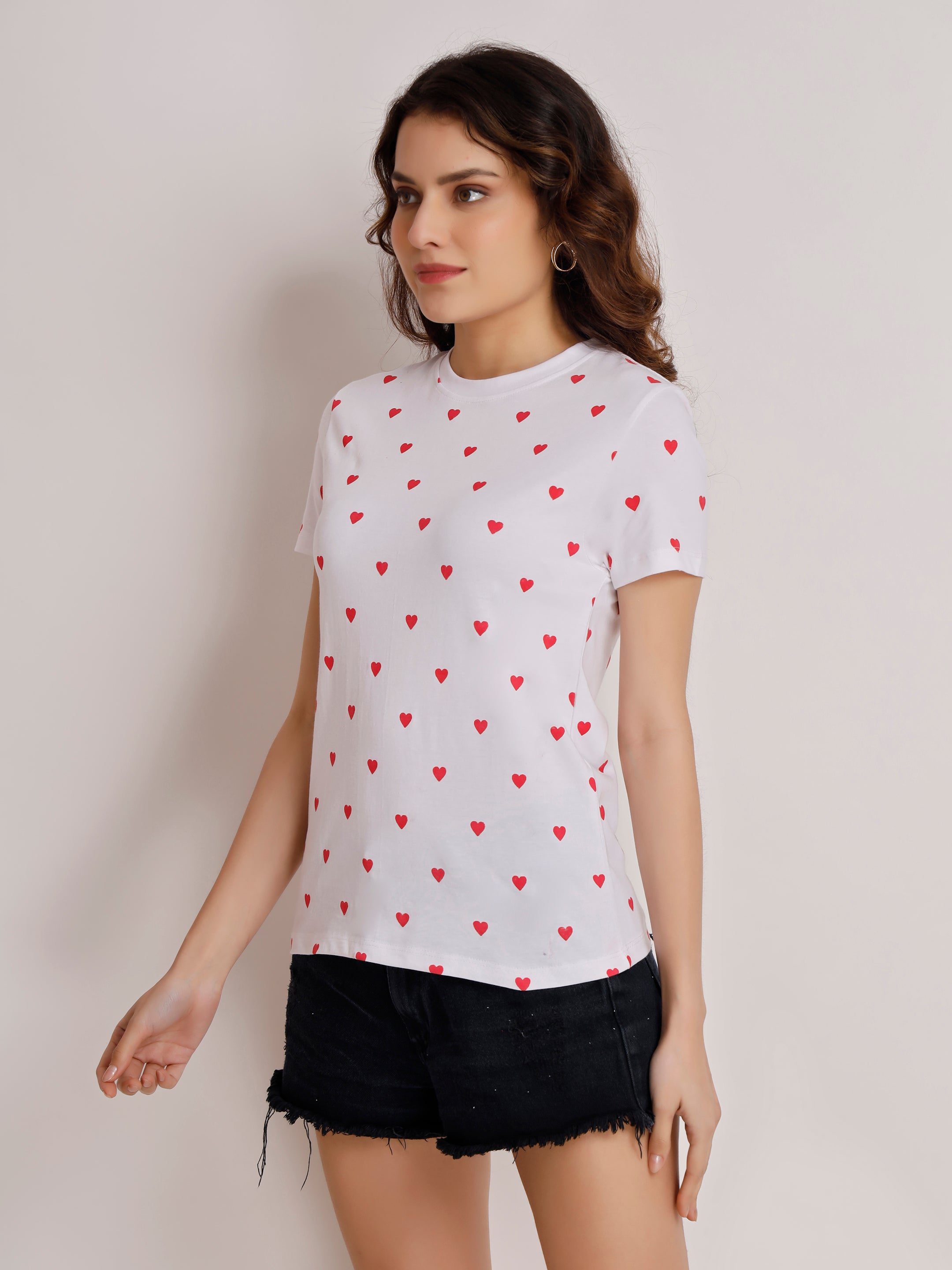 Red Heart Print T-Shirt