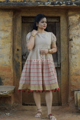 Beige Red Pompom Dress