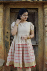 Beige Red Pompom Dress